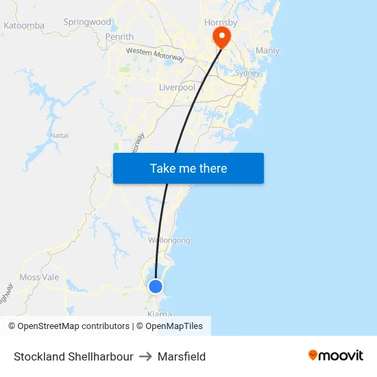 Stockland Shellharbour to Marsfield map