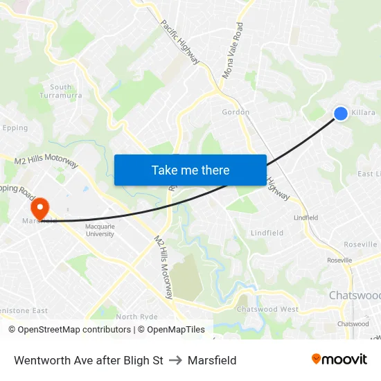 Wentworth Ave after Bligh St to Marsfield map