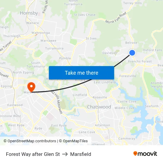 Forest Way after Glen St to Marsfield map