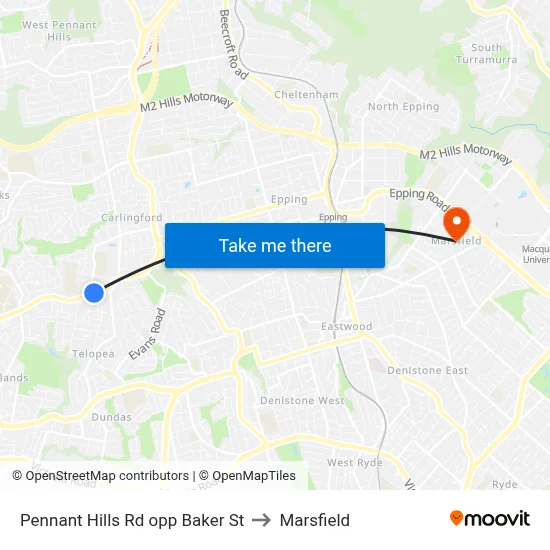 Pennant Hills Rd opp Baker St to Marsfield map