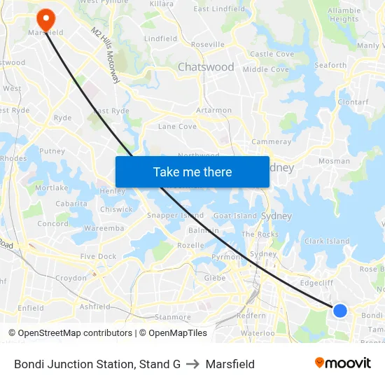 Bondi Junction Station, Stand G to Marsfield map