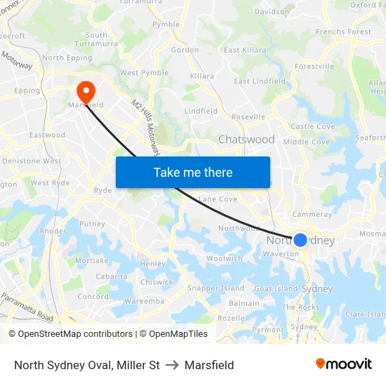 North Sydney Oval, Miller St to Marsfield map