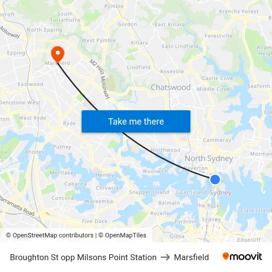 Broughton St opp Milsons Point Station to Marsfield map