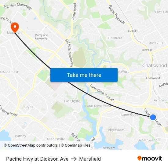 Pacific Hwy at Dickson Ave to Marsfield map