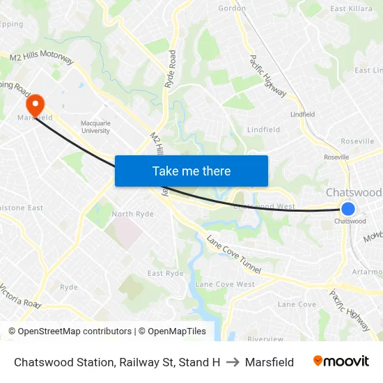 Chatswood Station, Railway St, Stand H to Marsfield map
