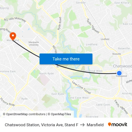 Chatswood Station, Victoria Ave, Stand F to Marsfield map