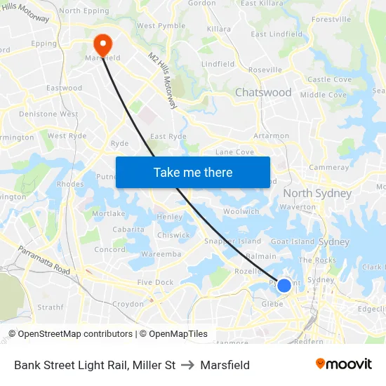 Bank Street Light Rail, Miller St to Marsfield map