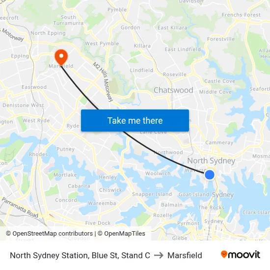North Sydney Station, Blue St, Stand C to Marsfield map