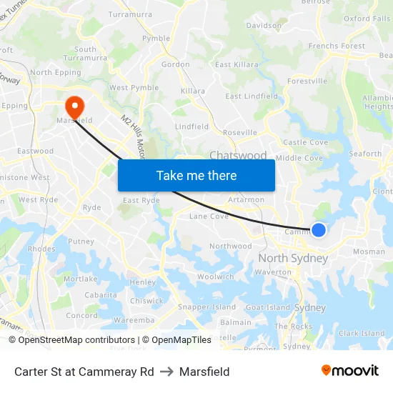 Carter St at Cammeray Rd to Marsfield map