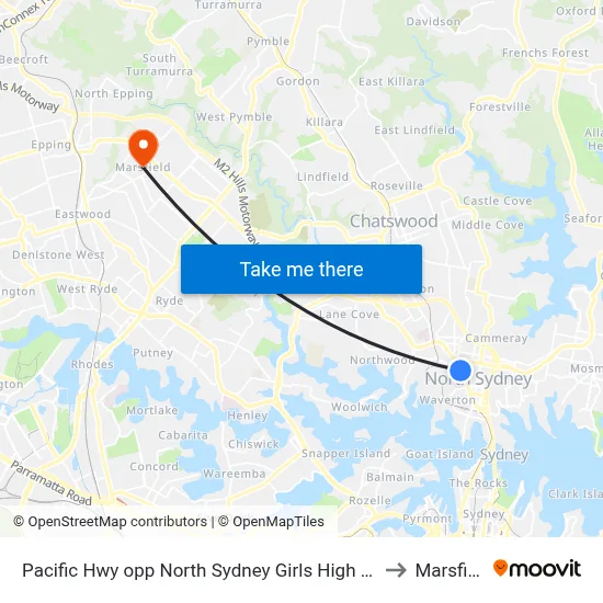 Pacific Hwy opp North Sydney Girls High School to Marsfield map
