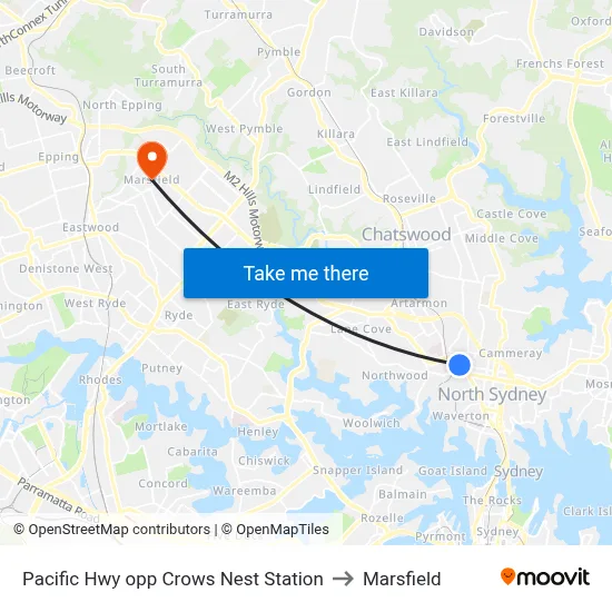 Pacific Hwy opp Crows Nest Station to Marsfield map