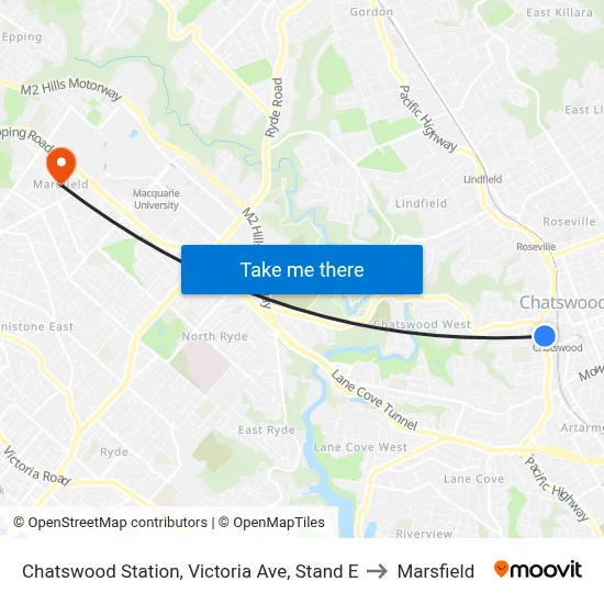 Chatswood Station, Victoria Ave, Stand E to Marsfield map
