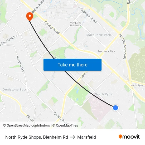 North Ryde Shops, Blenheim Rd to Marsfield map
