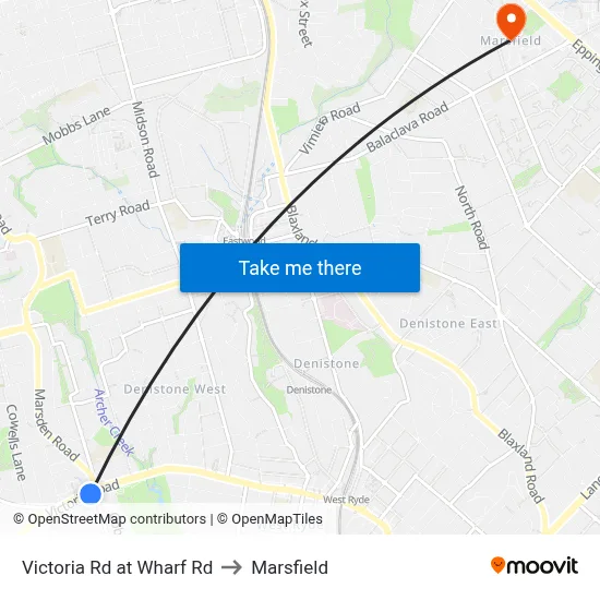 Victoria Rd at Wharf Rd to Marsfield map