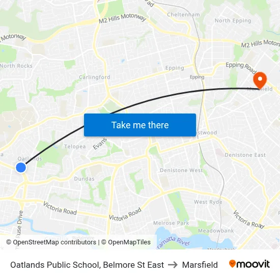 Oatlands Public School, Belmore St East to Marsfield map