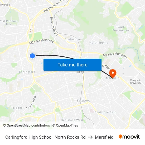 Carlingford High School, North Rocks Rd to Marsfield map