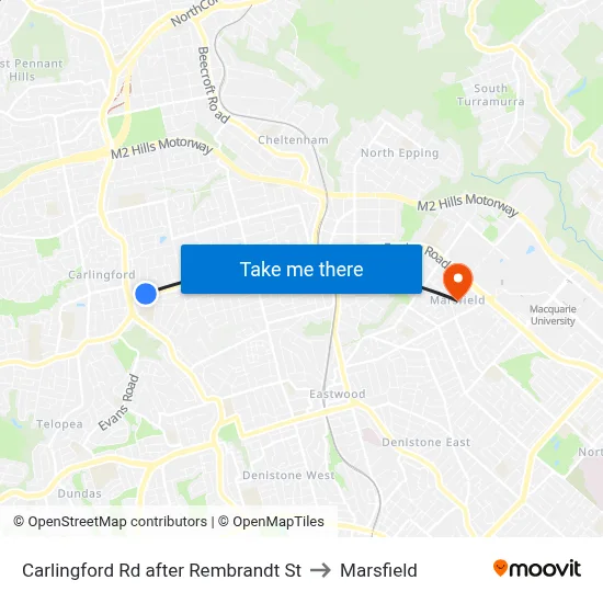Carlingford Rd after Rembrandt St to Marsfield map