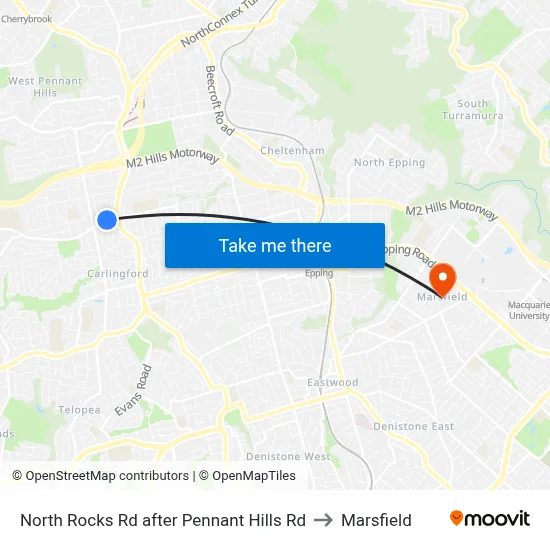 North Rocks Rd after Pennant Hills Rd to Marsfield map