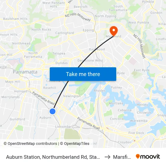 Auburn Station, Northumberland Rd, Stand C to Marsfield map