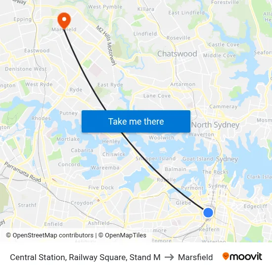 Central Station, Railway Square, Stand M to Marsfield map