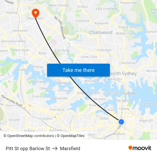Pitt St opp Barlow St to Marsfield map