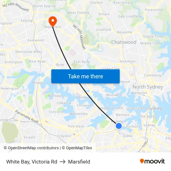 White Bay, Victoria Rd to Marsfield map