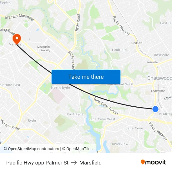 Pacific Hwy opp Palmer St to Marsfield map