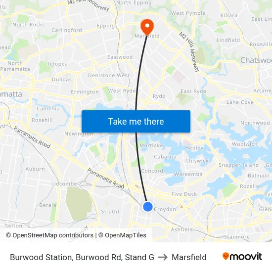 Burwood Station, Burwood Rd, Stand G to Marsfield map