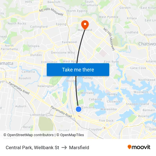 Central Park, Wellbank St to Marsfield map