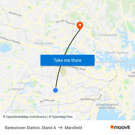 Bankstown Station, Stand A to Marsfield map