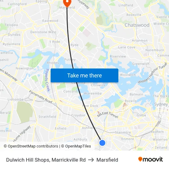 Dulwich Hill Shops, Marrickville Rd to Marsfield map