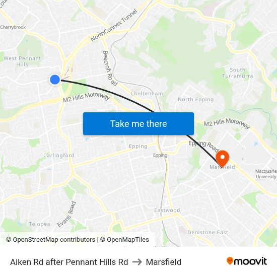 Aiken Rd after Pennant Hills Rd to Marsfield map