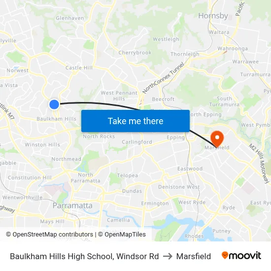 Baulkham Hills High School, Windsor Rd to Marsfield map