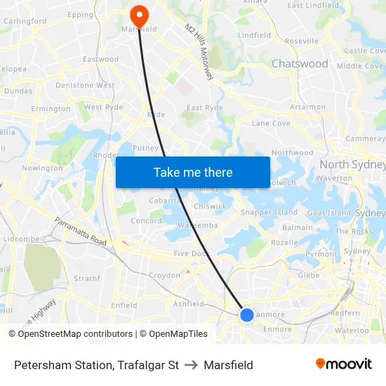 Petersham Station, Trafalgar St to Marsfield map