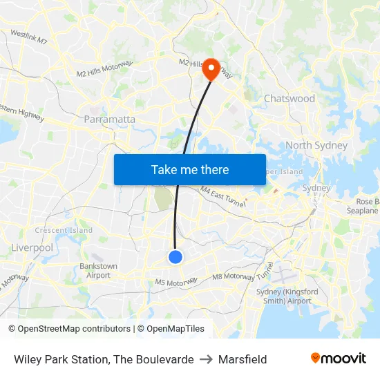 Wiley Park Station, The Boulevarde to Marsfield map