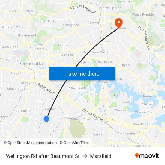 Wellington Rd after Beaumont St to Marsfield map