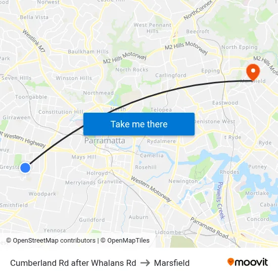 Cumberland Rd after Whalans Rd to Marsfield map