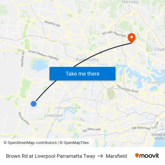 Brown Rd at Liverpool Parramatta Tway to Marsfield map
