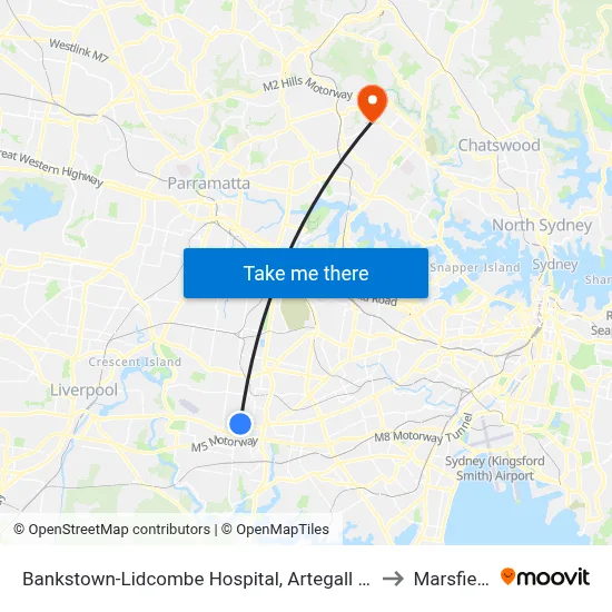 Bankstown-Lidcombe Hospital, Artegall St to Marsfield map