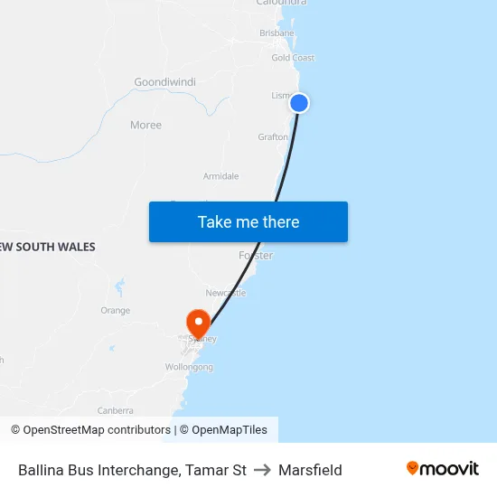 Ballina Bus Interchange, Tamar St to Marsfield map