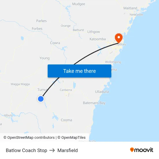 Batlow Coach Stop to Marsfield map