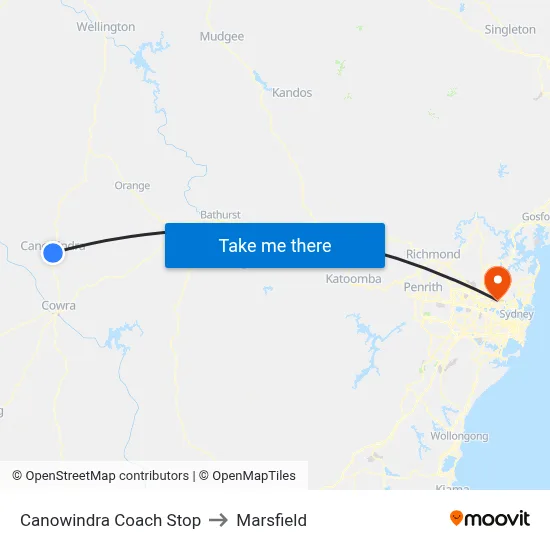 Canowindra Coach Stop to Marsfield map