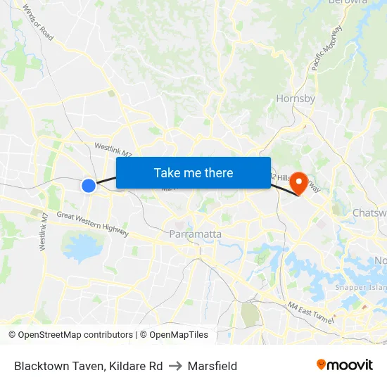 Blacktown Taven, Kildare Rd to Marsfield map