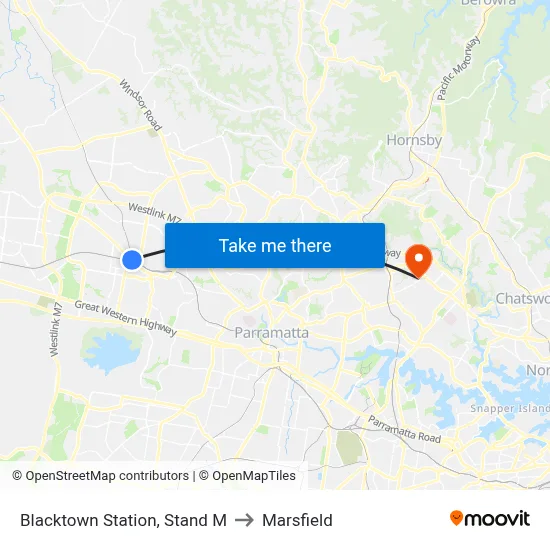 Blacktown Station, Stand M to Marsfield map