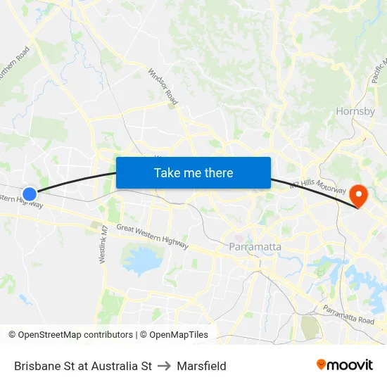 Brisbane St at Australia St to Marsfield map