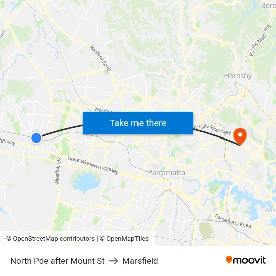 North Pde after Mount St to Marsfield map