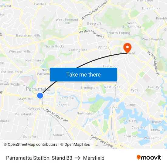 Parramatta Station, Stand B3 to Marsfield map