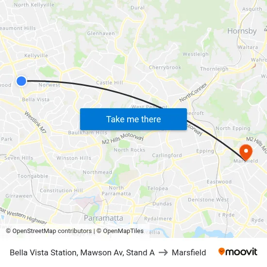 Bella Vista Station, Mawson Av, Stand A to Marsfield map