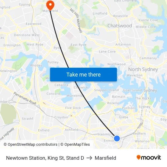 Newtown Station, King St, Stand D to Marsfield map