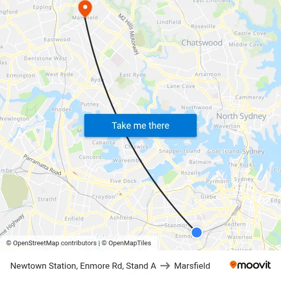 Newtown Station, Enmore Rd, Stand A to Marsfield map